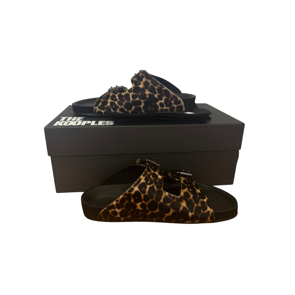 The Kooples NIB Haircalf Sandal Leopard Print Brown/Black FR 36/ US 5 MSRP $245
